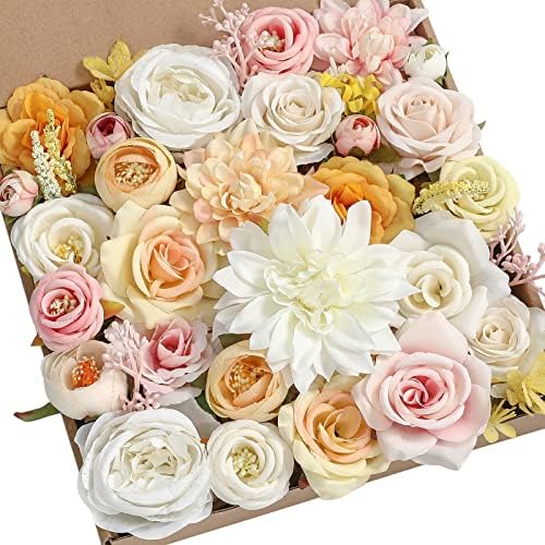 Serra Flora Artificial Wedding Flowers Bouquets Centerpieces Faux Flowers Combo for Fake Flowers with Leaves DIY Floral Arrangements Bridal Baby Shower Home Decor by SerraFlora