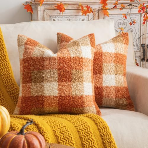 AQOTHES Plaid Fall Throw Pillow Covers Orange 22x22 Inch Set of 2 by AQOTHES