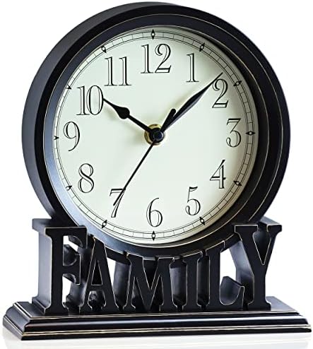 AYRELY® 6.5-Inches Table Clock, Vintage Family Non-Ticking Desk Clock, Retro Mantel Clocks for Living Room, Bedroom, Shelf, Fireplace, Farmhouse Décor (Black) by AYRELY