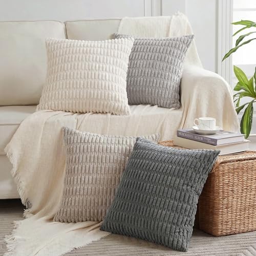 Fancy Homi 4 Packs Decorative Throw Pillow Covers for Living Room Couch Bed, Modern Farmhouse Boho Home Décor Accent Cushion Case, 16" x 16", Grey Series by Fancy+Homi