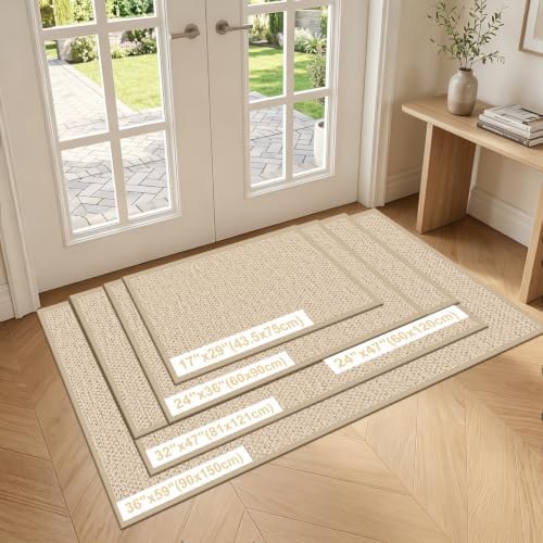LEKEEPGO Door Mat 24"x47", Non Slip Washable Indoor Door Mat, Khaki - Image 2