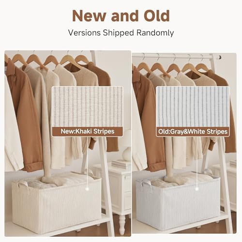 StorageWorks Fabric Storage Bins, Khaki and Beige Stripes, 2-Pack - Image 2