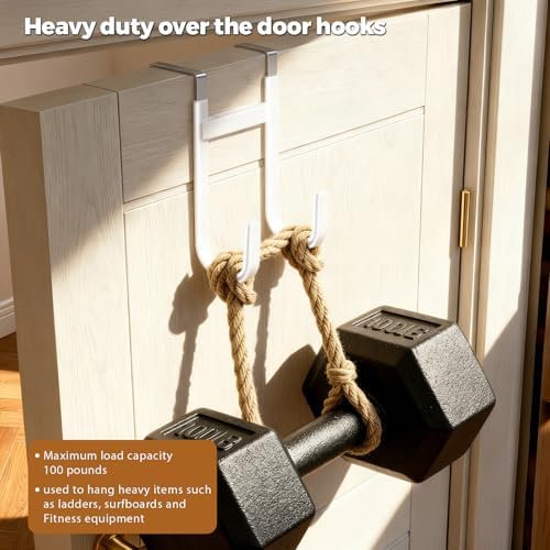 BAKON Over‑the‑Door Hooks, Fits 1‑3/8" Interior Doors, 2 Pack No Drill Anti‑Scratch Rubber Hangers for Coat, Towel, Bag & Key, Bathroom, Bedroom & Kitchen, White - Image 4