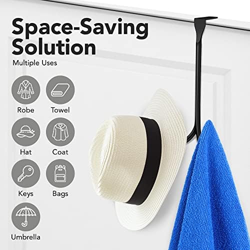 2-Pack Over The Door Hooks - with 2 Hang Heads & Snug Fit Pads Heavy Duty Hook for Hanging Coats, Towels, Caps & Robes - Elegant Matt Finish - No Drill Hanger Organizer - Black - Image 5