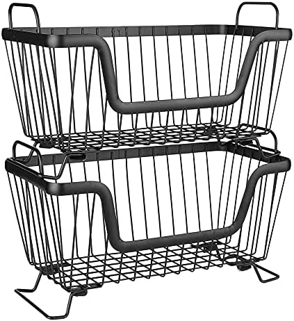 LOTTS Stackable wire basket for pantry, Metal Pantry basket, Storage Organizer Bin with Handles, Fruit basket for Kitchen Cabinets, Pantry, Closets, Bedrooms, Bathrooms (12.6×6.5×7.6")- 2 Pack by LOTTS