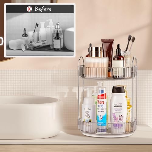 360 Rotating Makeup Organizer, 2 Tier Lazy Susan Bathroom Counter Organizer, Skincare Organizers, Spinning Perfume Organizer & Vanity Organizer Countertop (Classic Grey, 2 Tier) - Image 2