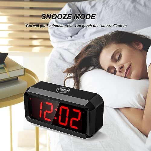 Alarm Clock,Digital Alarm Clock for Bedrooms,Battery Operated Clock,Adjustable 3 Brightness,1.2 inch LED Time Display, 12/24Hr, Cordless,Snooze (Black) - Image 4