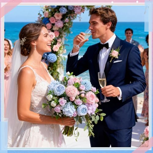 Geosar 16 Bundles Artificial Peonies Flowers,Light Pink, Light Blue - Image 5