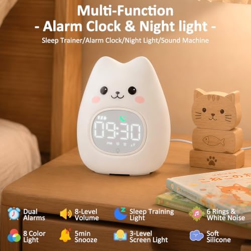 Cat Kids Alarm Clock with Night Light, OK to Wake Clock for Toddler - Image 2