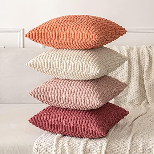 MIULEE Corduroy Decorative Throw Pillow Covers 20x20 Crimson Pack of 2 - Image 4