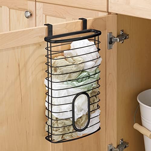mDesign Steel Hanging Cabinet Storage Organizer Holder for Kitchen, Pantry - Holds Plastic, Sandwich, Garbage, Grocery and Trash Bags; Wrap, Foil, Pack - Spira Collection - Black - Image 3