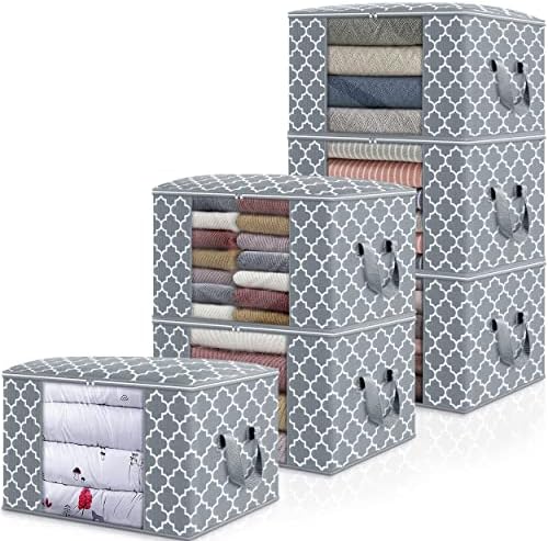 WISELIFE Storage Bags, Large Blanket Clothes Organization and Storage Containers for Bedding, Comforters, Foldable Organizer with Reinforced Handle, Clear Window,Sturdy Zippers,(Light Grey, 6 x 100L) by WiseLife