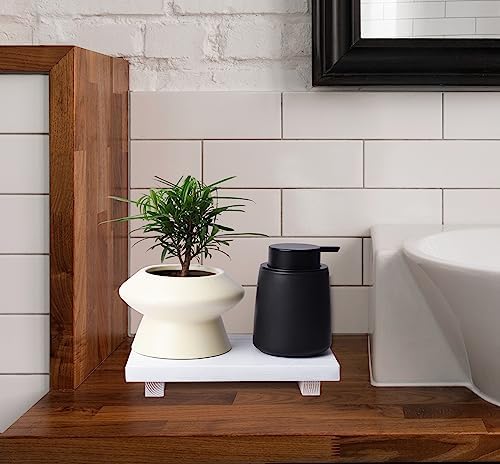 Bathroom Tray Wood Riser Kitchen Decor Soap Holder, 9" x 6" White - Image 5