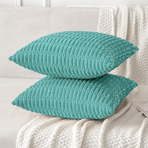 MIULEE Lumbar Corduroy Decorative Throw Pillow Covers 12x20 Aqua Green - Image 3