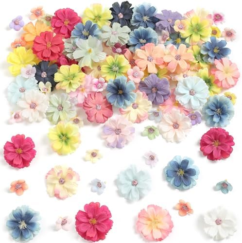 90 Pcs Mini Artificial Silk Flower Heads - Multicolor Peony, Daisy, Rose Floral Appliques for Spring Summer Crafts | DIY Wreath Accessories for Wedding/Home Decor/Party/Graduation Cap by GAATEEK
