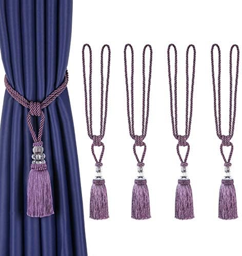BEL AVENIR 4 Pack Curtain Tiebacks Hand-Woven Holdbacks Tassels Tiebacks by BELAVENIR