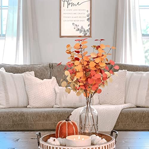 Beferr Fall Eucalyptus Stems Decor, 5Pcs 24" Faux Eucalyptus Branches Artificial Autumn Plants Decorations Fall Floral Arrangements Farmhouse Home Table Centerpiece - Image 4