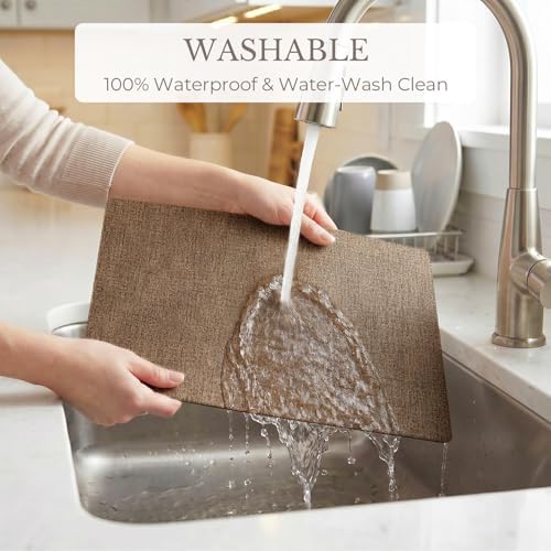 Romanstile Faux Leather Vinyl Placemats Set of 8, Brown - Image 4