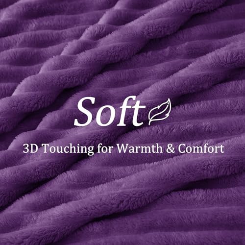 BEDELITE Ribbed Twin Blanket for Couch & Bed, Purple, 60"x80" - Image 3