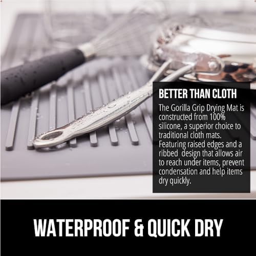 GORILLA GRIP Patented BPA-Free Silicone Dish Drying Mat, 18x24, Gray - Image 3