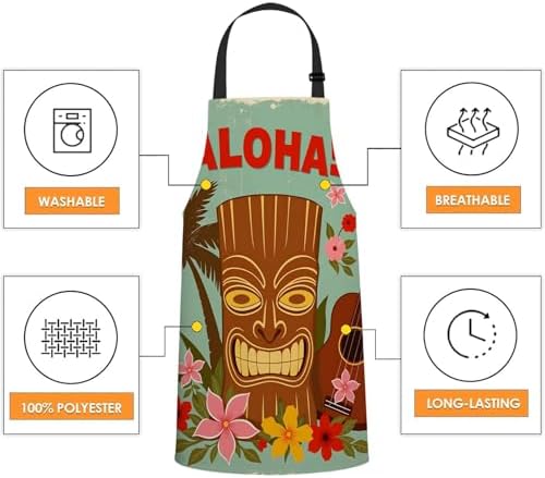 WONDERTIFY Hawaiian Style Apron,Seaside Palm Trees and Beautiful Flowers Bib Apron with Adjustable Neck for Men Women,Suitable for Home Kitchen Cooking Waitress Chef Grill Bistro Baking BBQ Apron - Image 5