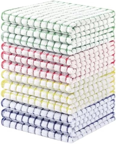 Homaxy 12 Pack Terry Kitchen Dish Cloths, 12"x12", Blue/Yellow/Red/Green by Homaxy
