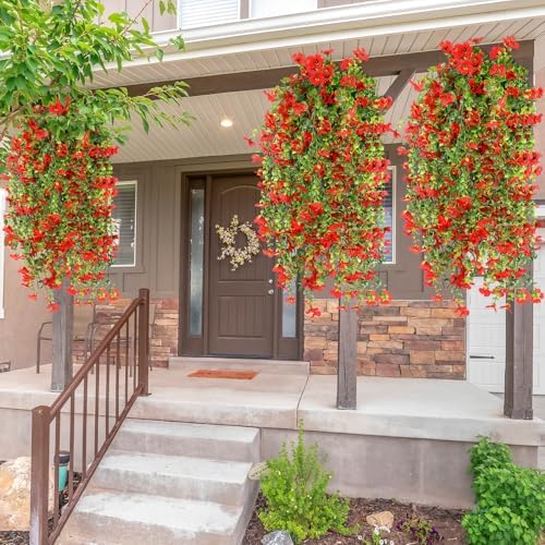 6 Pcs Fall Artificial Hanging Flowers Outdoor, Red - Image 5