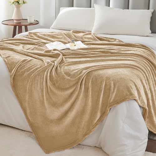 BEDELITE Fleece Blanket Soft Plush Queen Bed Blanket Light Camel 90"x90" - Image 6