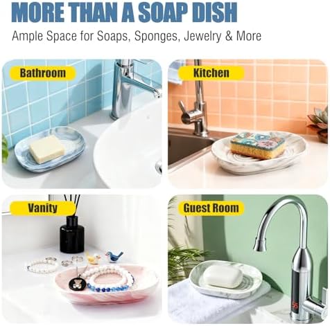 OTHIX Blue Ceramic Soap Dish with Unique Marble Texture, Decorative Bar Soap Holder for Bathroom and Kitchen, Cute Soap Dishes for Bar Soap, Jewelry, Family, Valentines Day Gifts (Blue Texture) - Image 4
