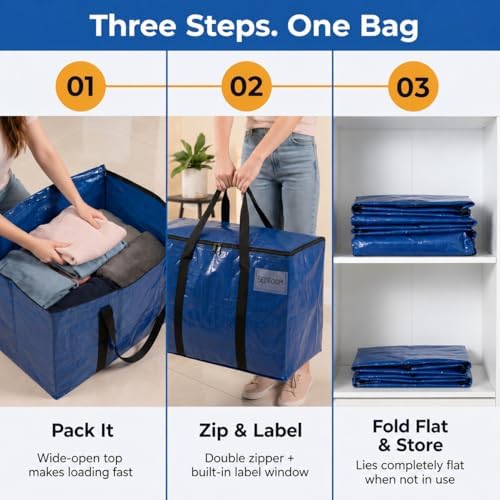 ClearSpace Heavy Duty Moving Bags or Storage Bins with Lids, Blue, 6 Pack - Image 5