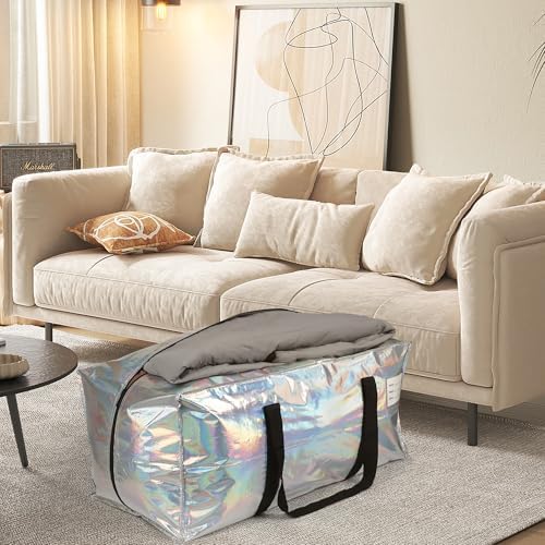 JCBZAMZ Heavy Duty Moving Bags 6-Pack,93L Extra Large Storage Bags with Strong Zipper&Reinforced Handles for College Dorm,Home Moving,Seasonal Storage，Iridescent - Image 6