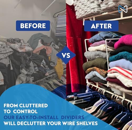 Tall Wire Shelf Dividers for Closet Organization – 4 Pack for 16 Inch Wire Shelves Only - Measure Before You Buy - Sturdy and Easy Set-Up with Bonus Rose Gold Hanger - Image 2