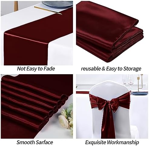 SiinvdaBZX 12 Pcs Burgundy Satin Table Runner 12 x 108 inches Long - Image 6