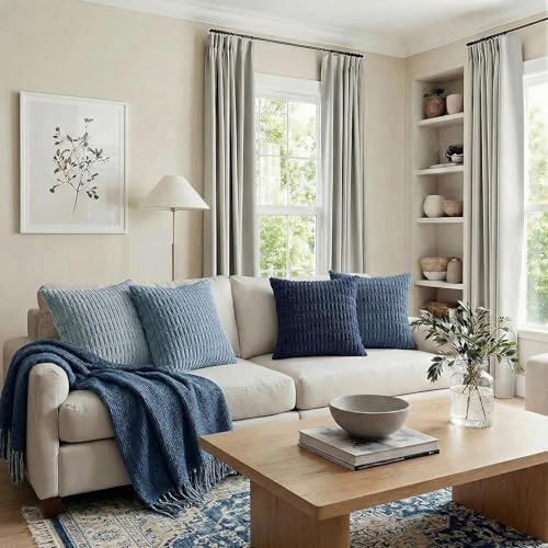 Fancy Homi 4 Packs Decorative Throw Pillow Covers for Living Room Couch Bed, Modern Farmhouse Boho Home Décor Accent Cushion Case, 18" x 18", Blue Series - Image 6