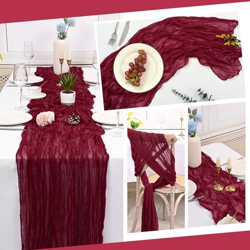 10 Pack Burgundy Cheesecloth Table Runner 17x108 Inch Boho Gauze Cheese Cloth Table Runners for Wedding Party Baby Shower Birthday Home Decor - Image 5