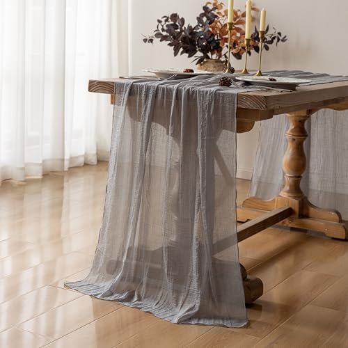 Grey Cheesecloth Table Runner 120 Inches Fall Party Home Decorations - Image 2