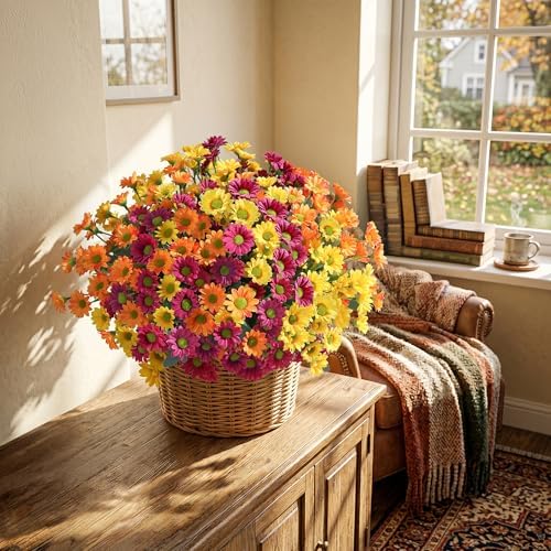 HyeFlora Artificial Mums for Outdoors Fall Decor, 6 Bundles Fake Flowers UV Resistant Realistic Faux Flowers Bouquet Silk Flowers for Outside Planter Porch Patio Garden Yard Balcony Home, Mix - Image 3