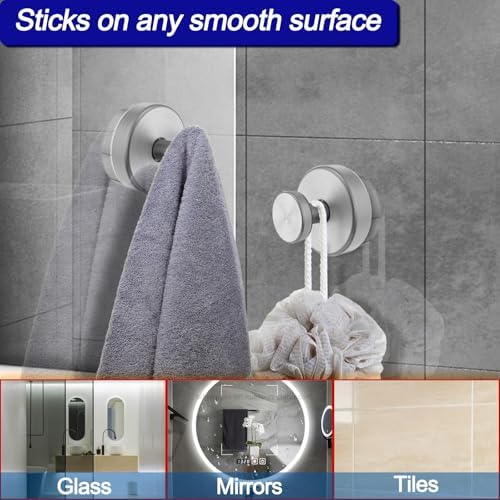 Bntuk Suction Cup Hooks for Shower, Removable Towel Hooks for Bathroom Window Glass Door Wall, Bath Robe Looafh Hook for Hanging - 4 Pack, Silver - Image 4