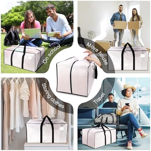 VELVETSURE 6 Pack Heavy Duty Large Moving Bags W/Backpack Straps - Strong Handles & Zippers, Storage Totes For Space Saving, Fold Flat, Alternative to Moving Box and Storage Bin, Semi-Transparent - Image 6