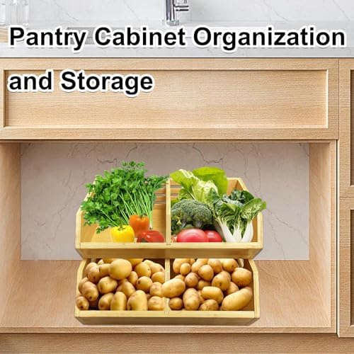 2-Pack Stackable Vegetable Storage Bins, Kitchen and Pantry Organizers and Storage Baskets, for Fruit, Vegetable, Produce, Bread, Potato Onion and Snacks, Bamboo Kitchen Storage Containers - Image 7