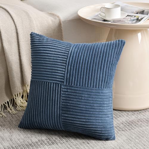 Fancy Homi 2 Packs Dusty Blue Decorative Throw Pillow Covers 18x18 Inch for Living Room Couch Bed, Farmhouse Boho Home Decor, Soft Corss Corduroy Patchwork Textured Square Cushion Case 45x45cm - Image 2