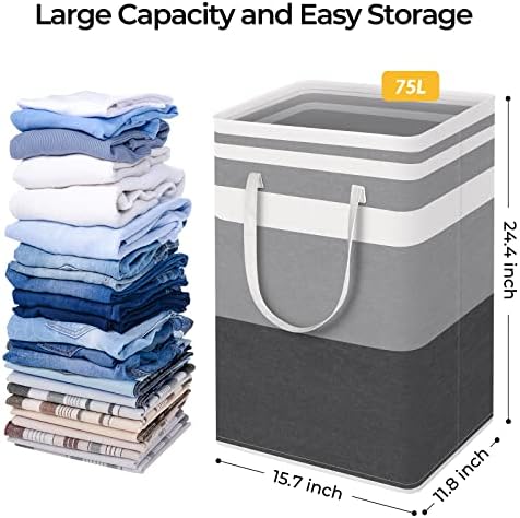 HomeHacks 2 Pack Laundry Baskets, Laundry Hampers Bags (Grey+Blue 75L) - Image 4