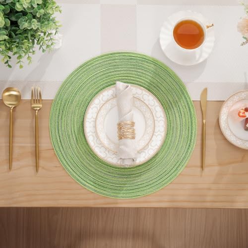 SHACOS Round Placemats Set of 8 Washable 15 inch Round Table Mats Braided Non Slip Fabric Place Mats for Dining Table Indoor Outdoor (Mixed Color Pea Green, 8) - Image 6