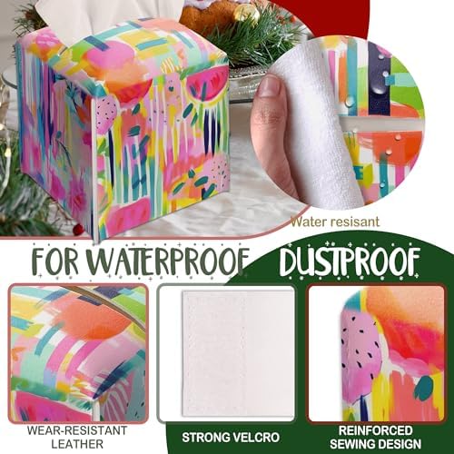 Modern Square Leather Tissue Box Cover/Case Holder Gifts for Women Family and Friends, Decorative Holder/Organizer for Bathroom Kitchen Nightstand Office Home (Colorful Rainbow Fruits) - Image 3
