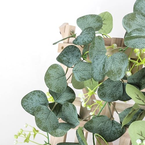 2 Pcs Artificial Eucalyptus Garland 5.9 Ft Faux Hanging Eucalyptus Leaves Vines with Flowers for Home Wedding Party Wall Decoration - Image 3