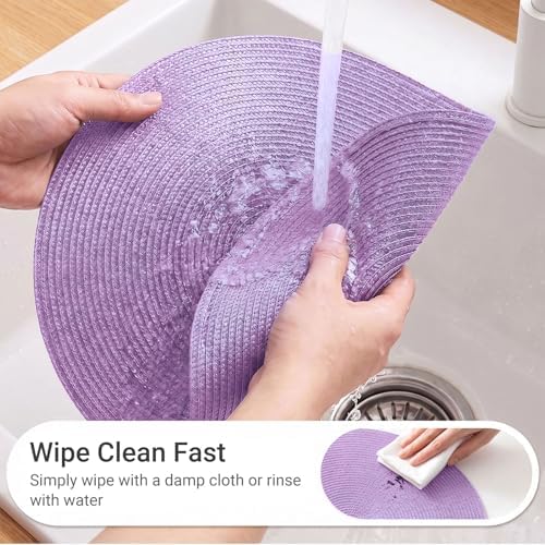 FunWheat Round Braided Placemats Set of 6 Table Mats for Dining Tables Woven Washable Non-Slip Place mats 15 inch(Lilac Purple, 6pcs) - Image 3