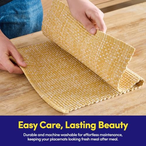 Sweet Home Collection 100% Cotton Placemats for Dining Room Rectangle Two Tone Woven Fabric 13" x 19" Soft Durable Table Mat Set, Set of 6, Gold - Image 7