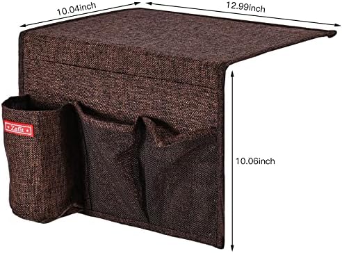 Zafit Linen 4 Pockets Bedside Caddy, Bedside Storage Organizer for Magazine, Remotes, Phone (Coffee) - Image 3