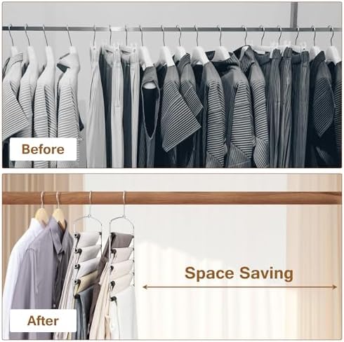 Pants Hangers, 3 Pack Anti-Slip Space Saving Hangers, 5 Layer Swing Arm Pants Hanger Stainless Steel with Non-Slip Padding, Closet Organizers & Storage for Pants Trousers Jeans Scarf - Image 5