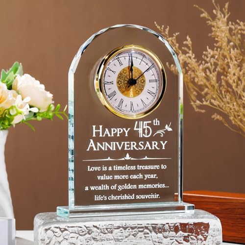 YWHL 45th Wedding Anniversary Quartz Clock Gift for Parents, 45 Year Anniversary Romantic Gifts for Couples, Happy 45th Anniversary Glass Keepsakes Decorations (Battery not Included) - Image 5